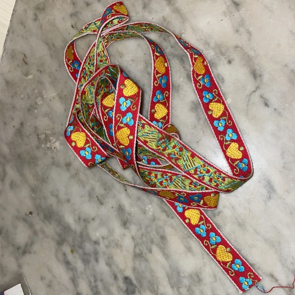 Vintage Red Jaquard Ribbon | Floral Heart Multi color | Craft‎ Ethnic European